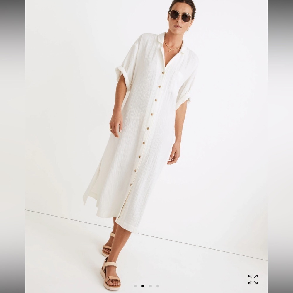 Madewell Cover-Up Maxi Shirtdress classic spring gauze flowy coastal boho